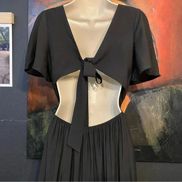 Lulu’s Midi Dress Tiered Tie Back Cut Out Cocktail Casual Wedding Party Like New - Picture 7 of 14